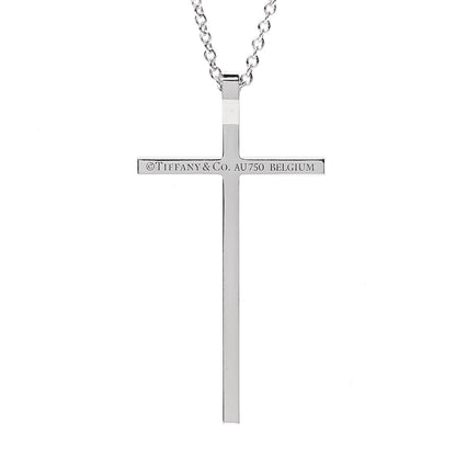 Tiffany 18K White Gold Diamond Metro Cross Pendant Necklace 5 of 8