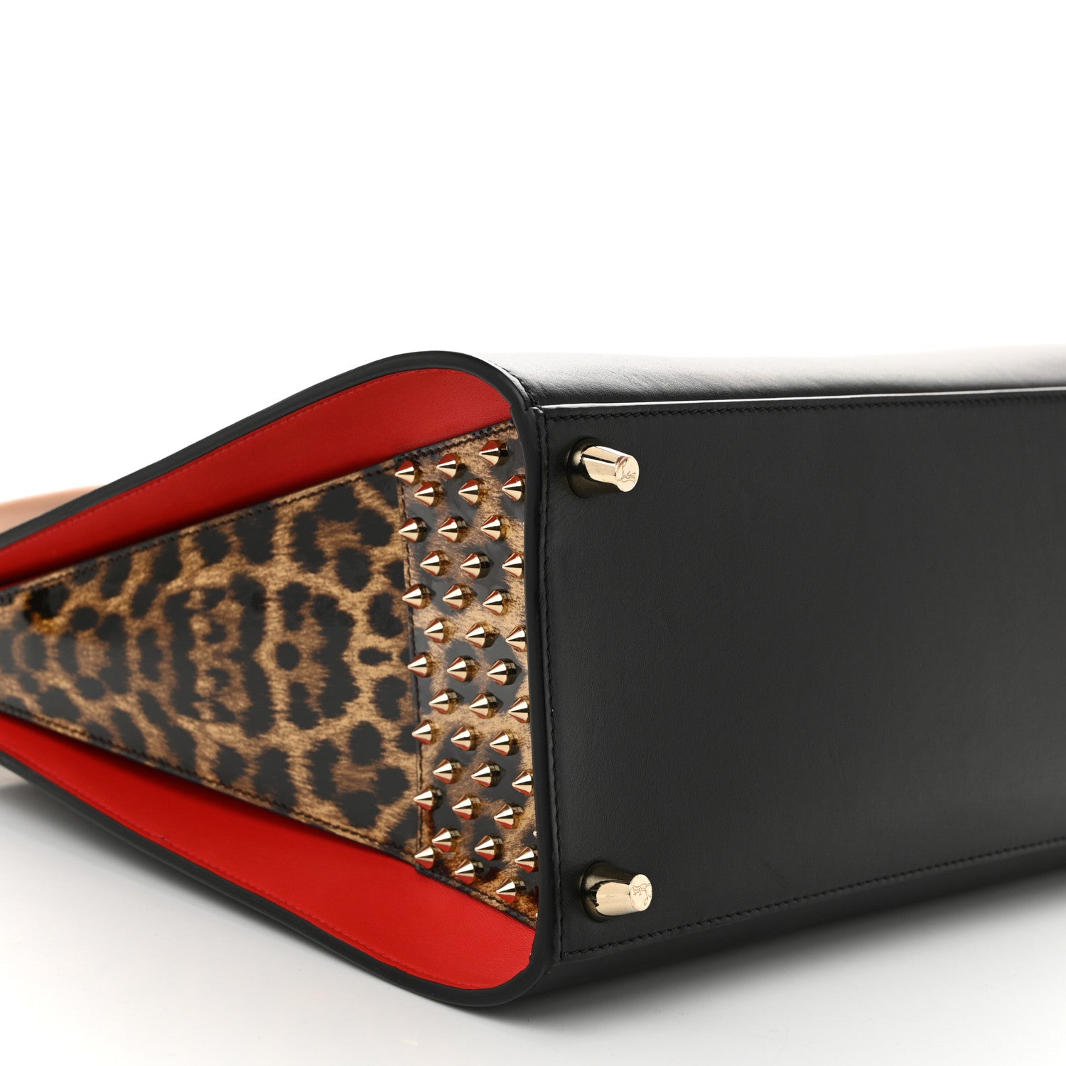 Christian Louboutin Calfskin Patent Leopard Spiked Large Paloma Black 8 of 10