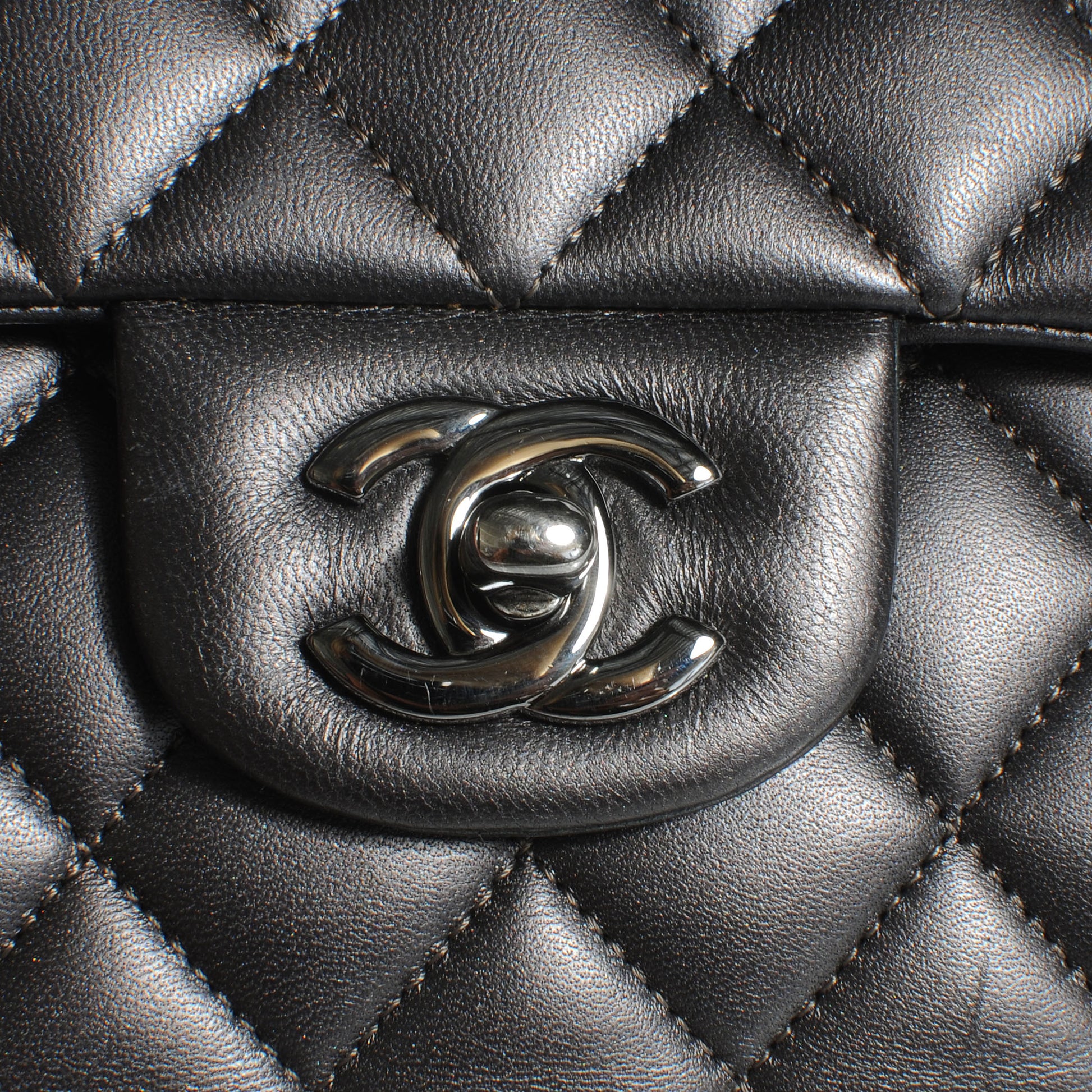 Chanel Lambskin Medium Double Flap Dark Metallic Grey 6 of 10