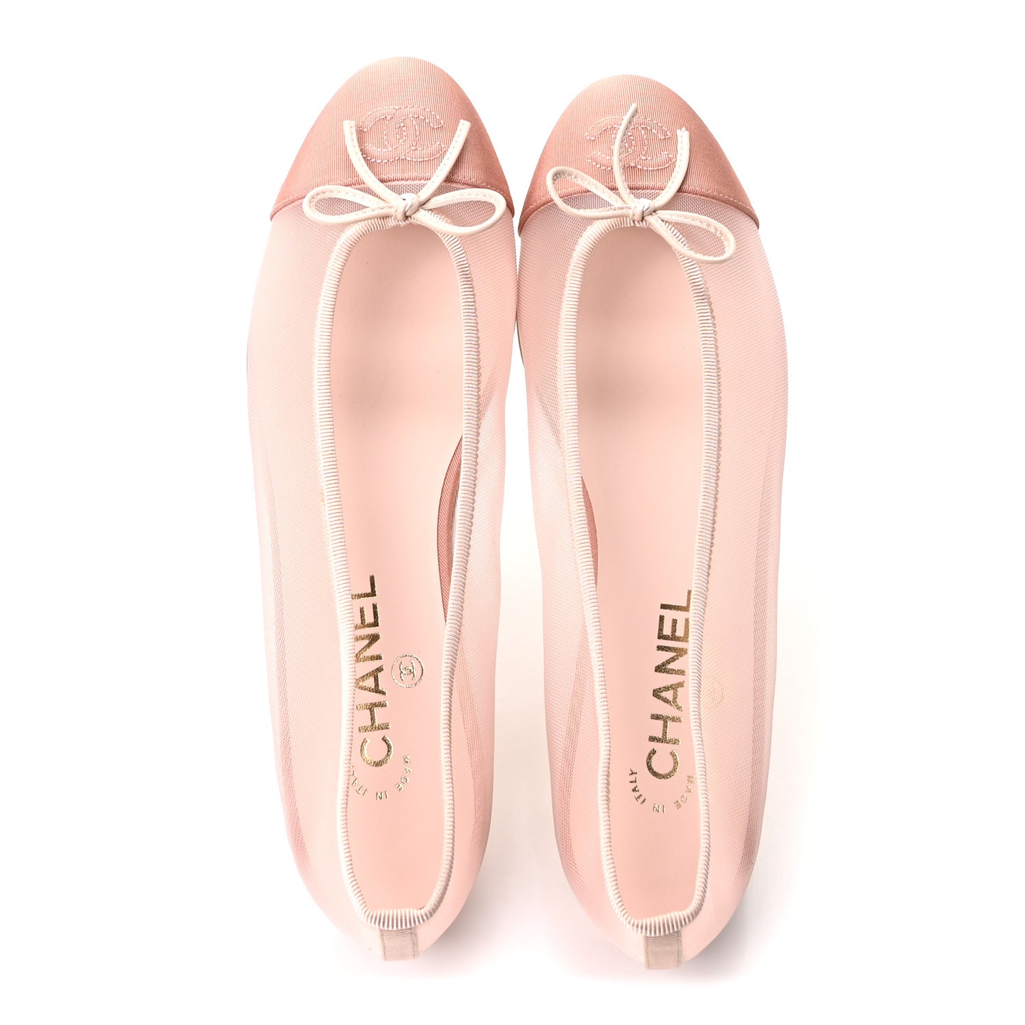 Mesh Grosgrain CC Cap Toe Ballerina Flats 41 Light Pink Dark Pink