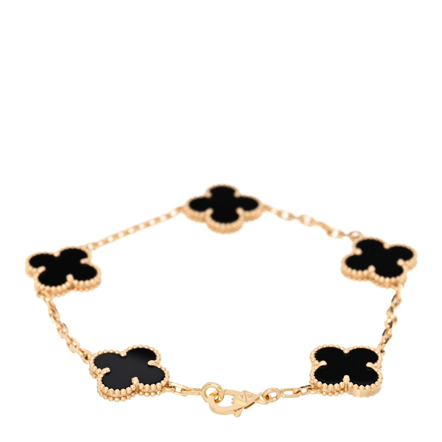 18K Yellow Gold Black Onyx 5 Motifs Vintage Alhambra Bracelet