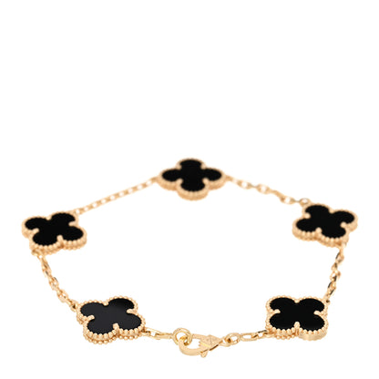 Van Cleef & Arpels 18K Yellow Gold Black Onyx 5 Motifs Vintage Alhambra Bracelet 2 of 5