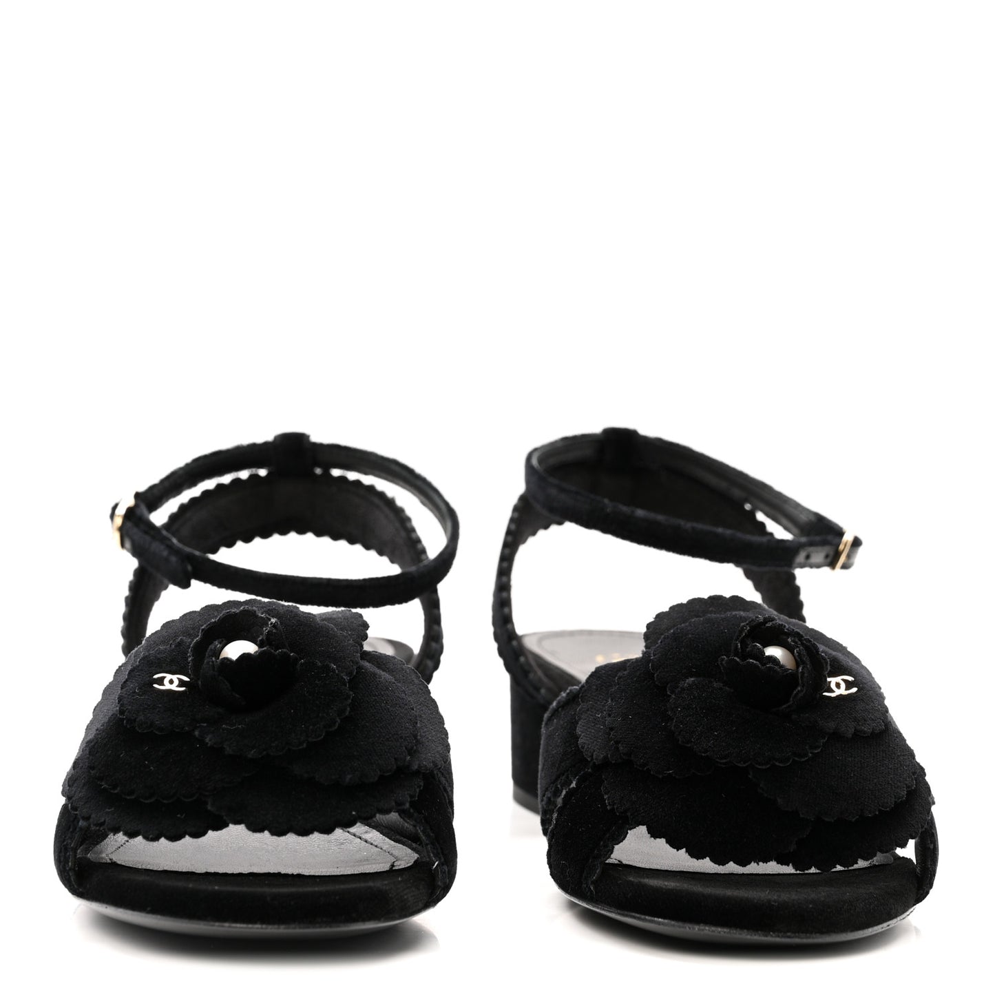 Velvet Pearl Camellia Sandals 37.5 Black