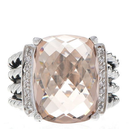David Yurman Sterling Silver Diamond Morganite 16mm Wheaton Ring 54 7 1 of 4