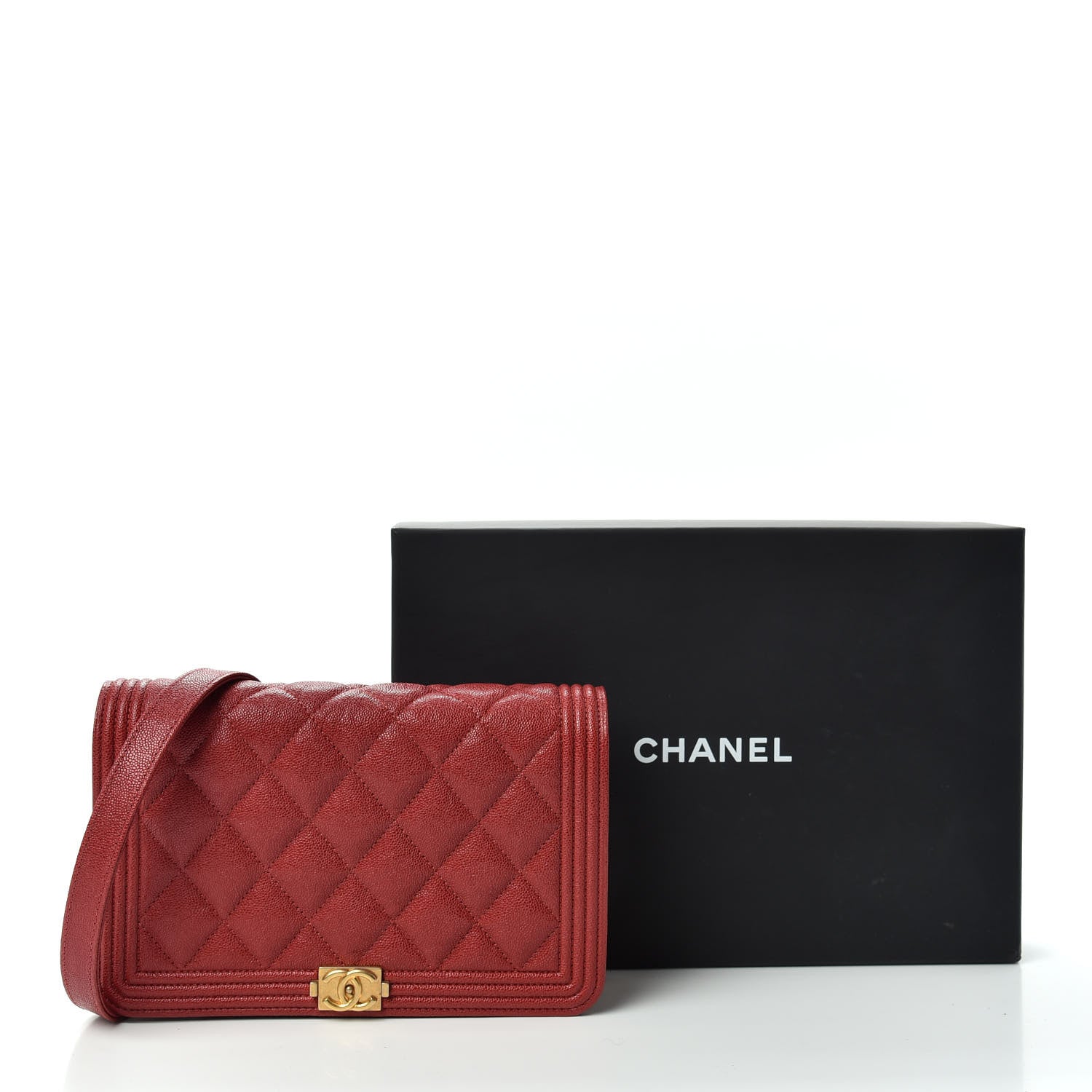 Chanel Caviar Quilted Boy Wallet On Chain WOC Red 11 of 11