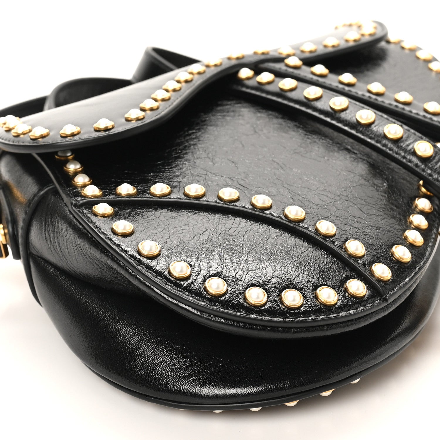 Christian Dior Crinkled Patent Lambskin Studded Saddle Bag With Strap Black 9 of 10