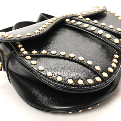 Christian Dior Crinkled Patent Lambskin Studded Saddle Bag With Strap Black 9 of 10