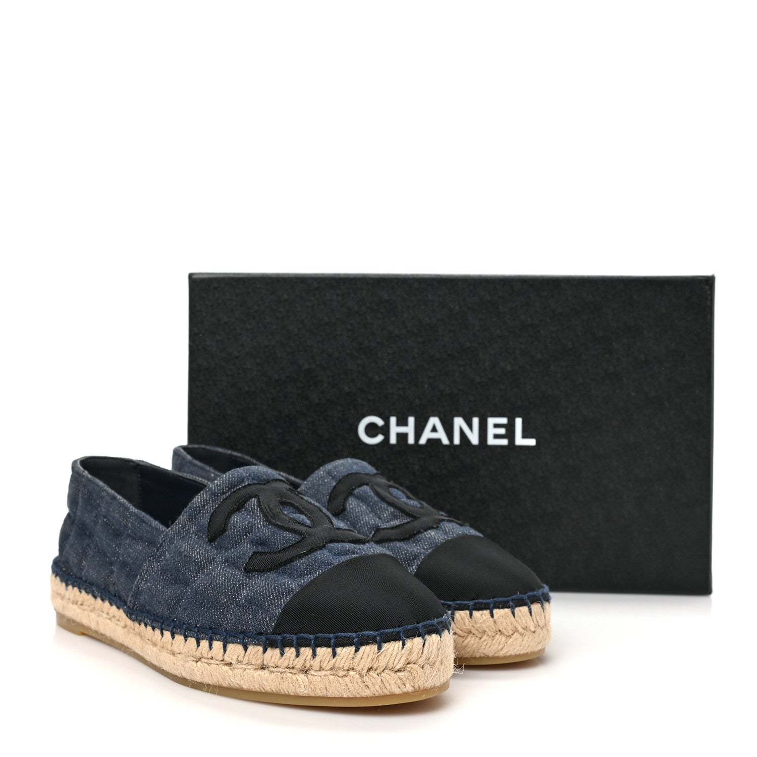 Chanel Fabric Grosgrain Embossed CC Espadrilles 36 Dark Blue Black 8 of 8