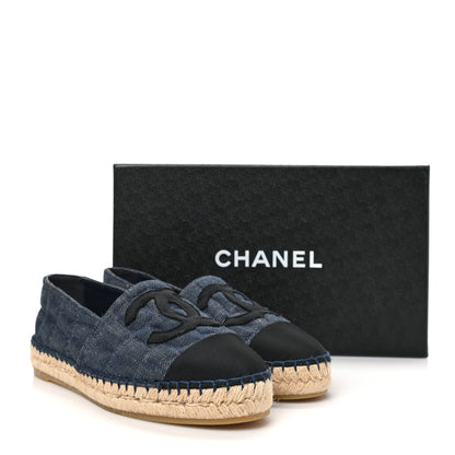 Chanel Fabric Grosgrain Embossed CC Espadrilles 36 Dark Blue Black 8 of 8