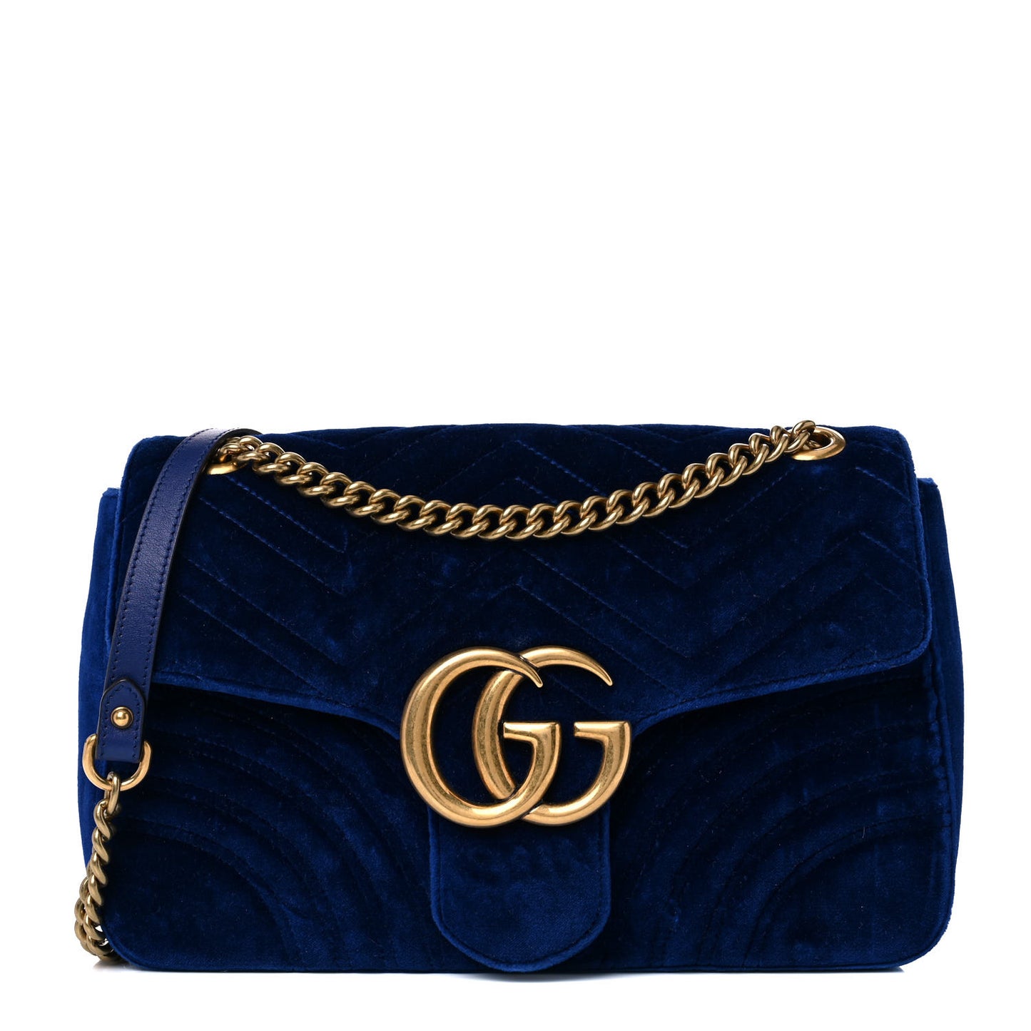 Velvet Matelasse Medium GG Marmont Shoulder Bag Cobalt Blue
