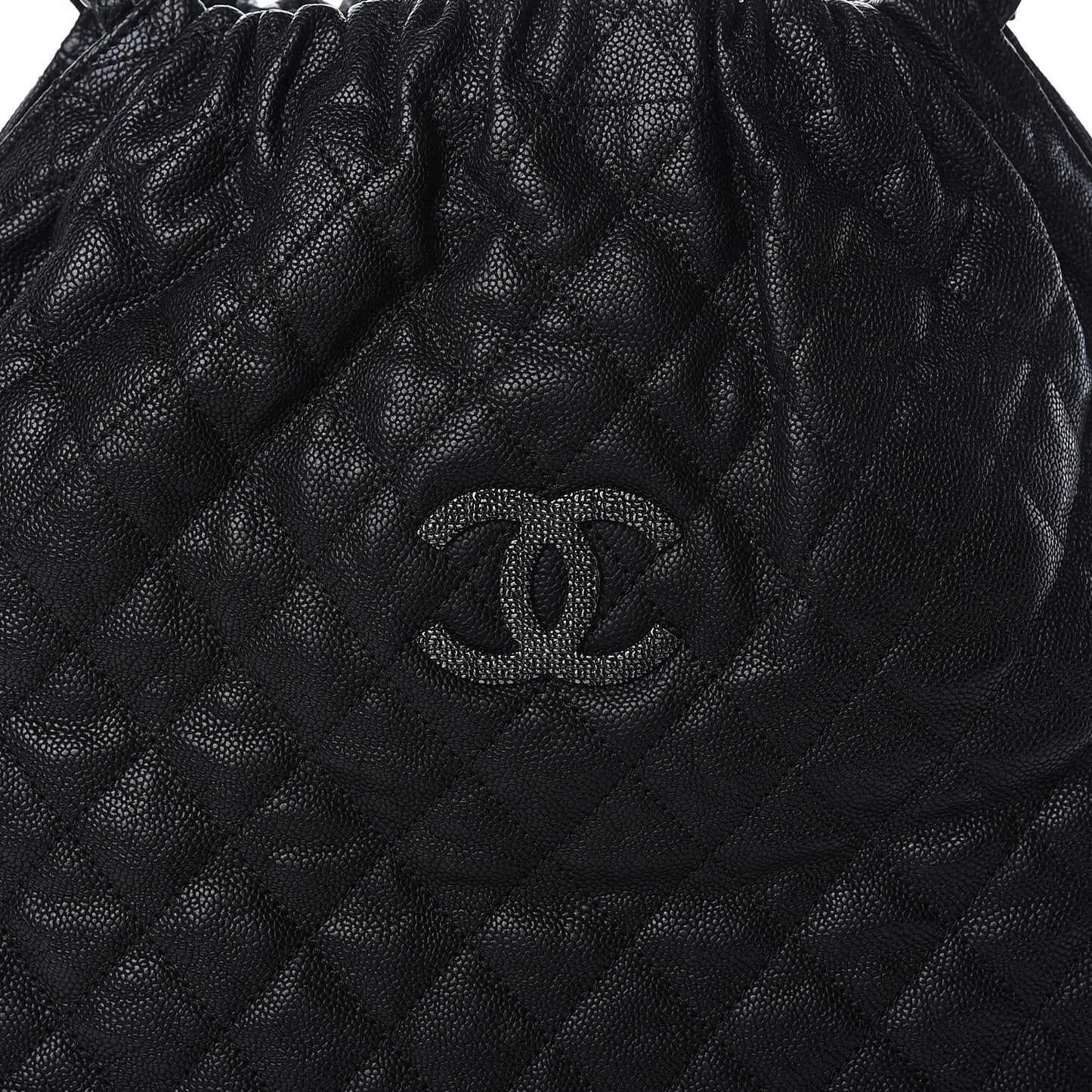 Distressed Glazed Caviar Quilted Large Elastic Tote Black