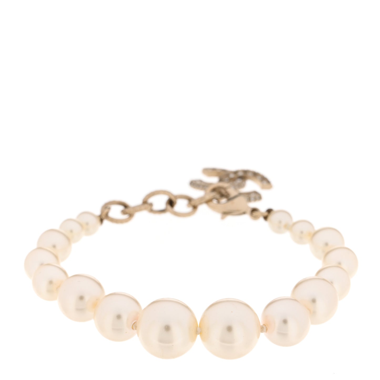 Graduated Pearl Crystal CC Bracelet Gold