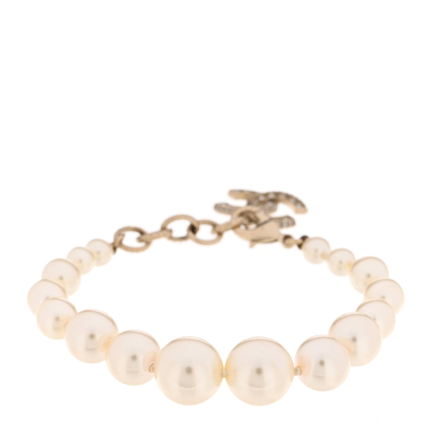 Chanel Graduated Pearl Crystal CC Bracelet Gold 1 of 4