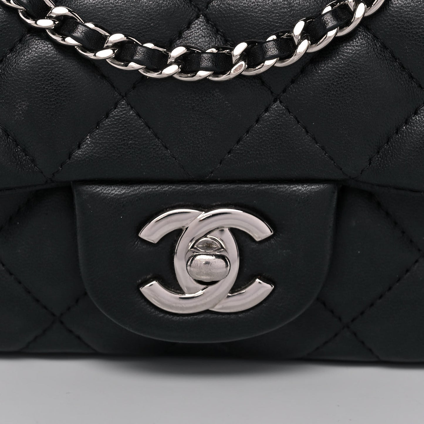 Lambskin Quilted Extra Mini Rectangular Flap Black