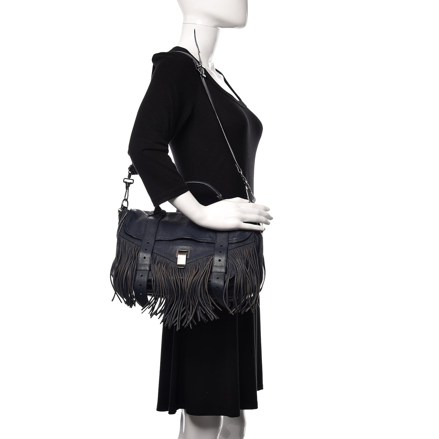 Lambskin Fringe Medium PS1 Satchel Midnight