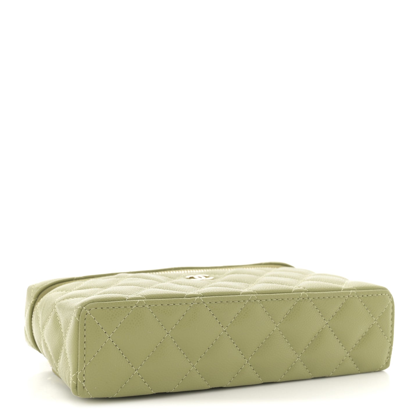 Caviar Quilted Top Handle Slim Vanity With Chain Khaki