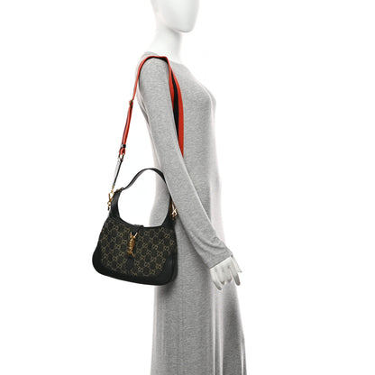 Gucci Jacquard Denim GG Monogram Small Jackie 1961 Hobo Black Ivory 2 of 11