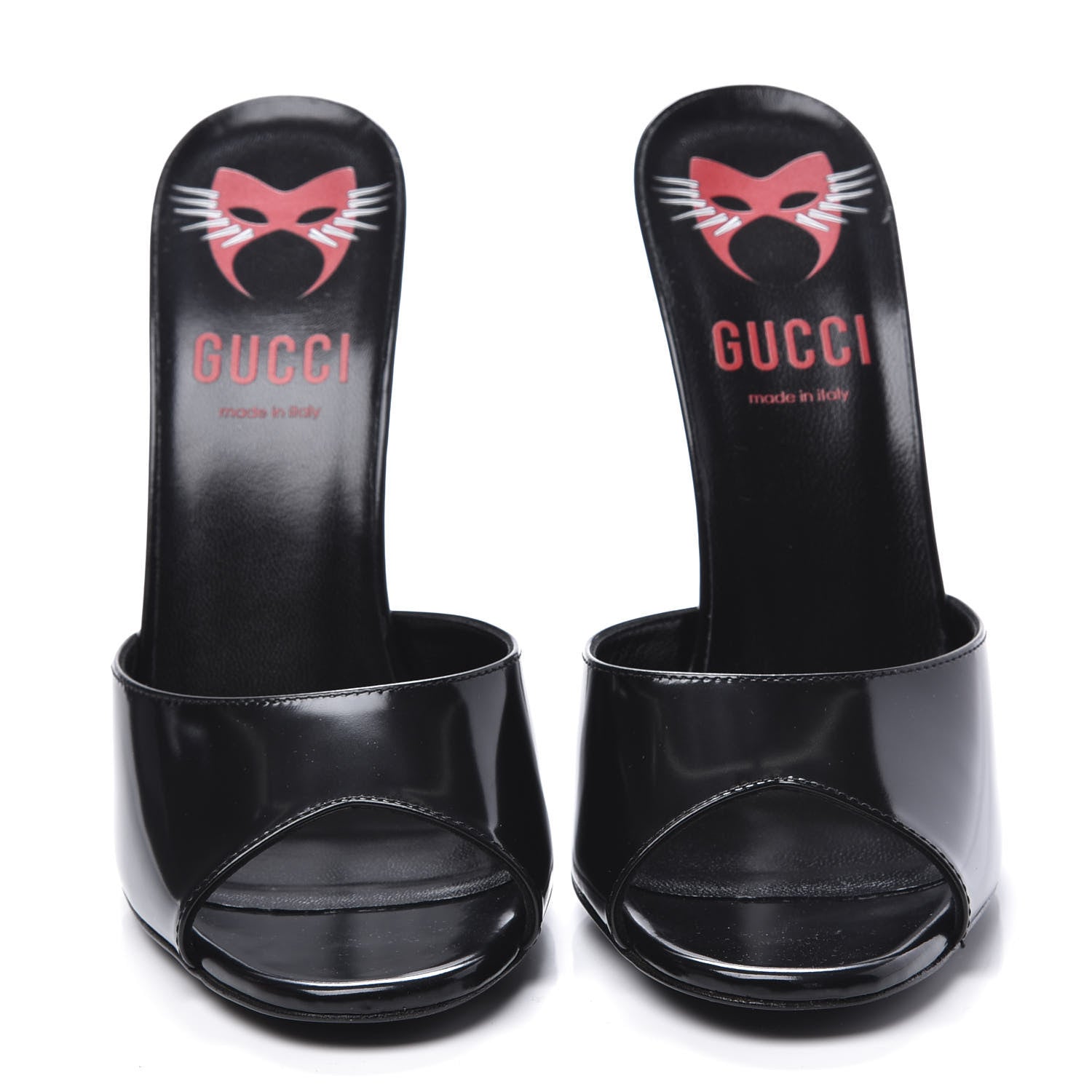 Gucci Polished Calfskin Scarlet High Heel Slide Sandals 39 Black 2 of 11