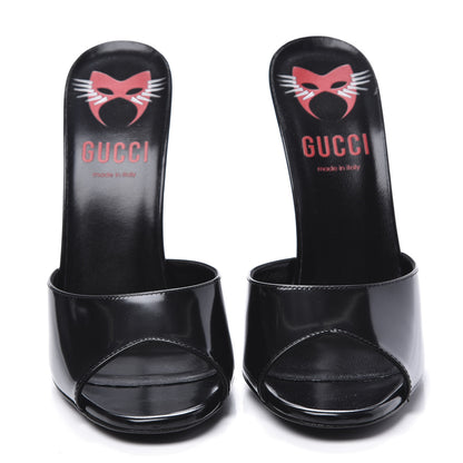 Gucci Polished Calfskin Scarlet High Heel Slide Sandals 39 Black 2 of 11