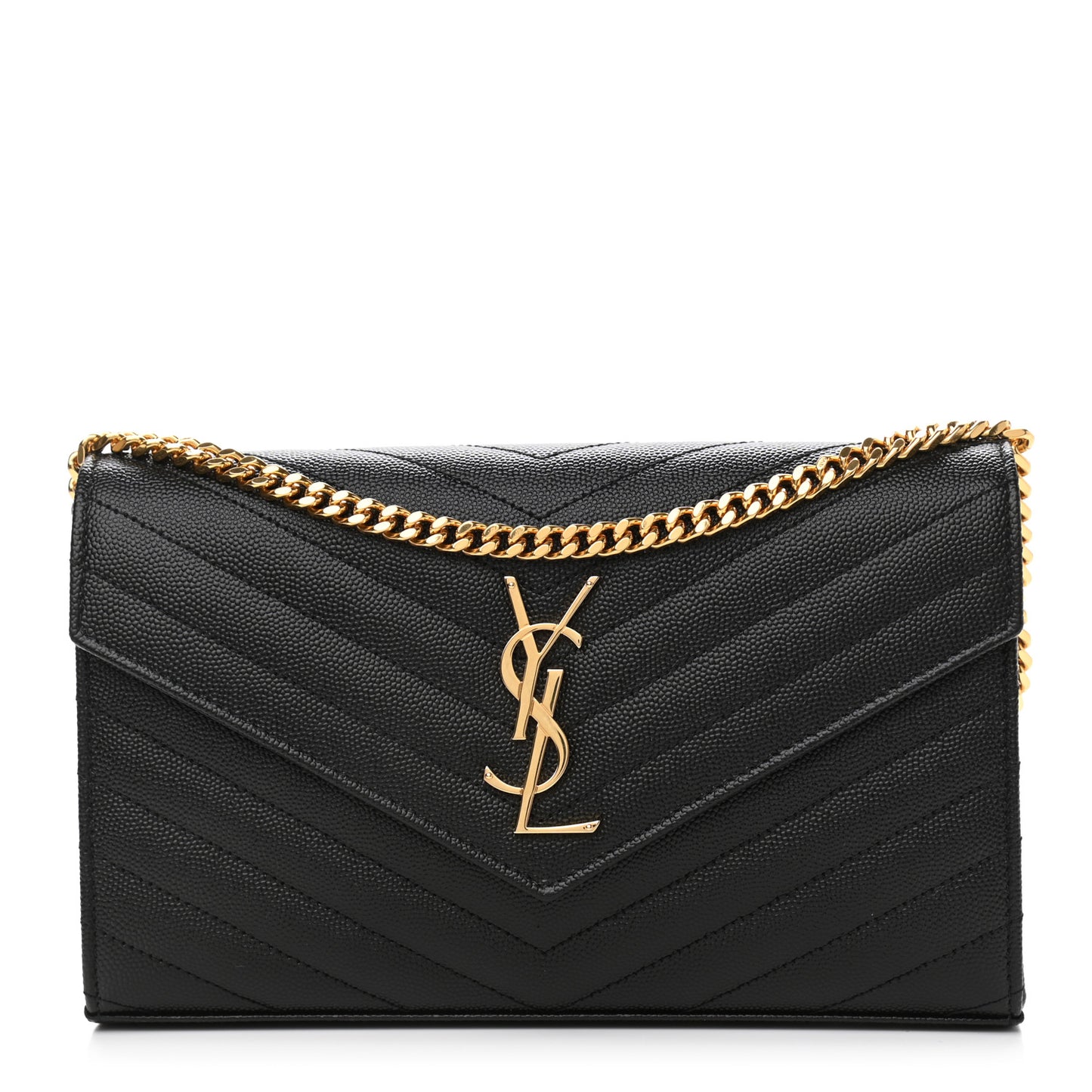 Grain De Poudre Matelasse Chevron Monogram Chain Wallet Black