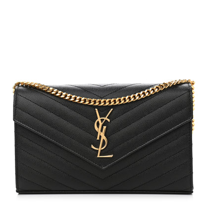 Saint Laurent Grain De Poudre Matelasse Chevron Monogram Chain Wallet Black 1 of 10