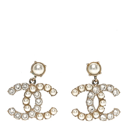 Chanel Crystal Pearl Dazzling Domino CC Drop Earrings Gold 1 of 5