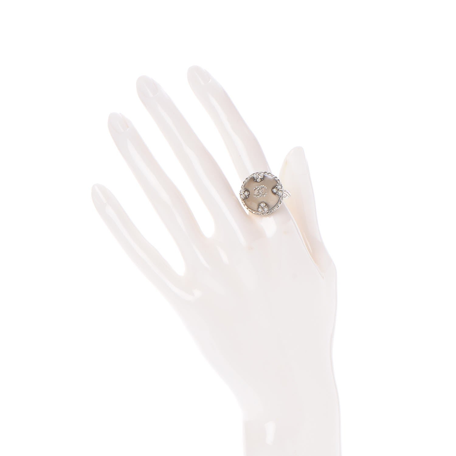 Chanel Gripoix Pearl CC Ring 6.5 Silver 2 of 4