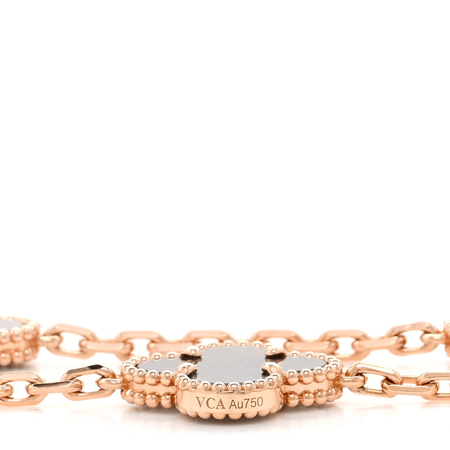 18K Rose Gold Silver Obsidian 20 Motifs Vintage Alhambra Necklace