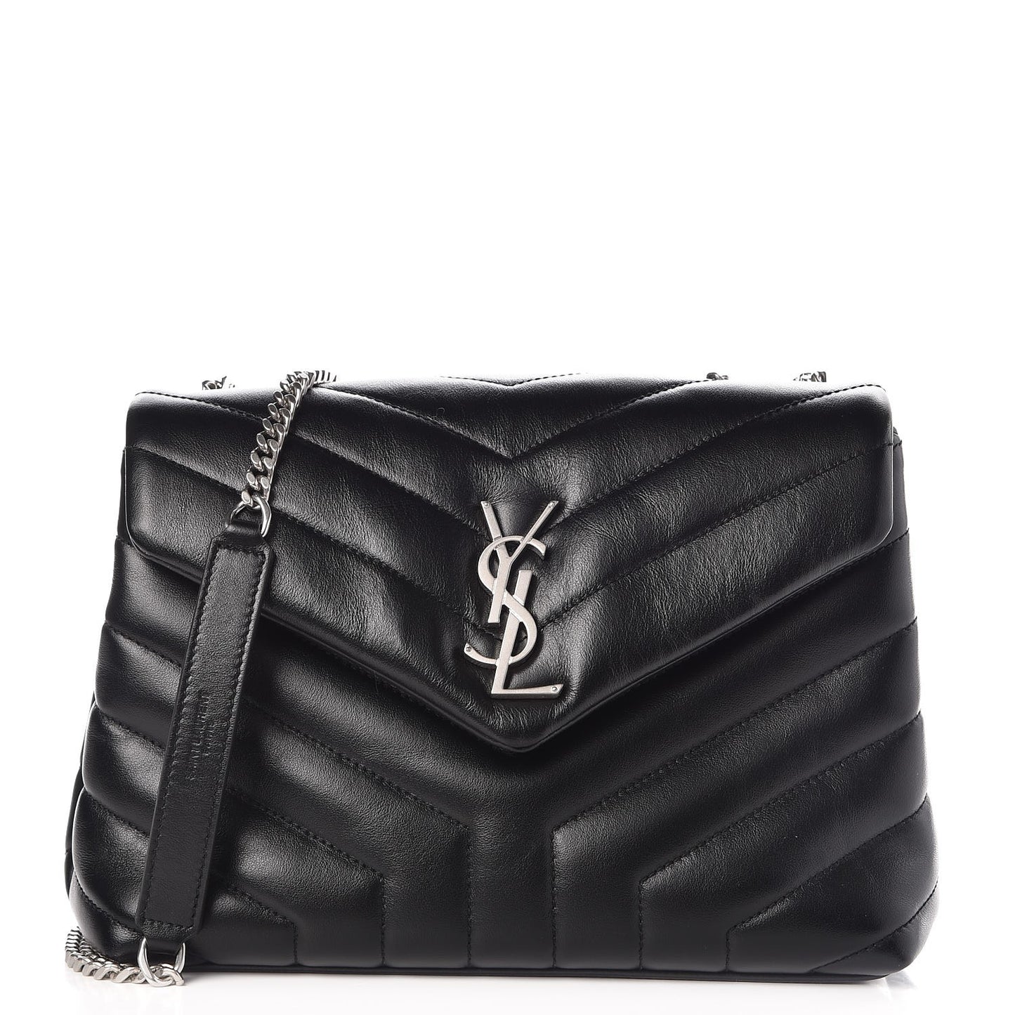 Calfskin Y Quilted Monogram Small Loulou Chain Satchel Black