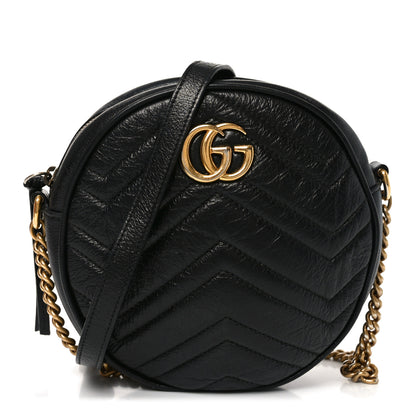 Gucci Azalea Calfskin Matelasse Heart Mini GG Marmont Round Shoulder Bag Black 1 of 10