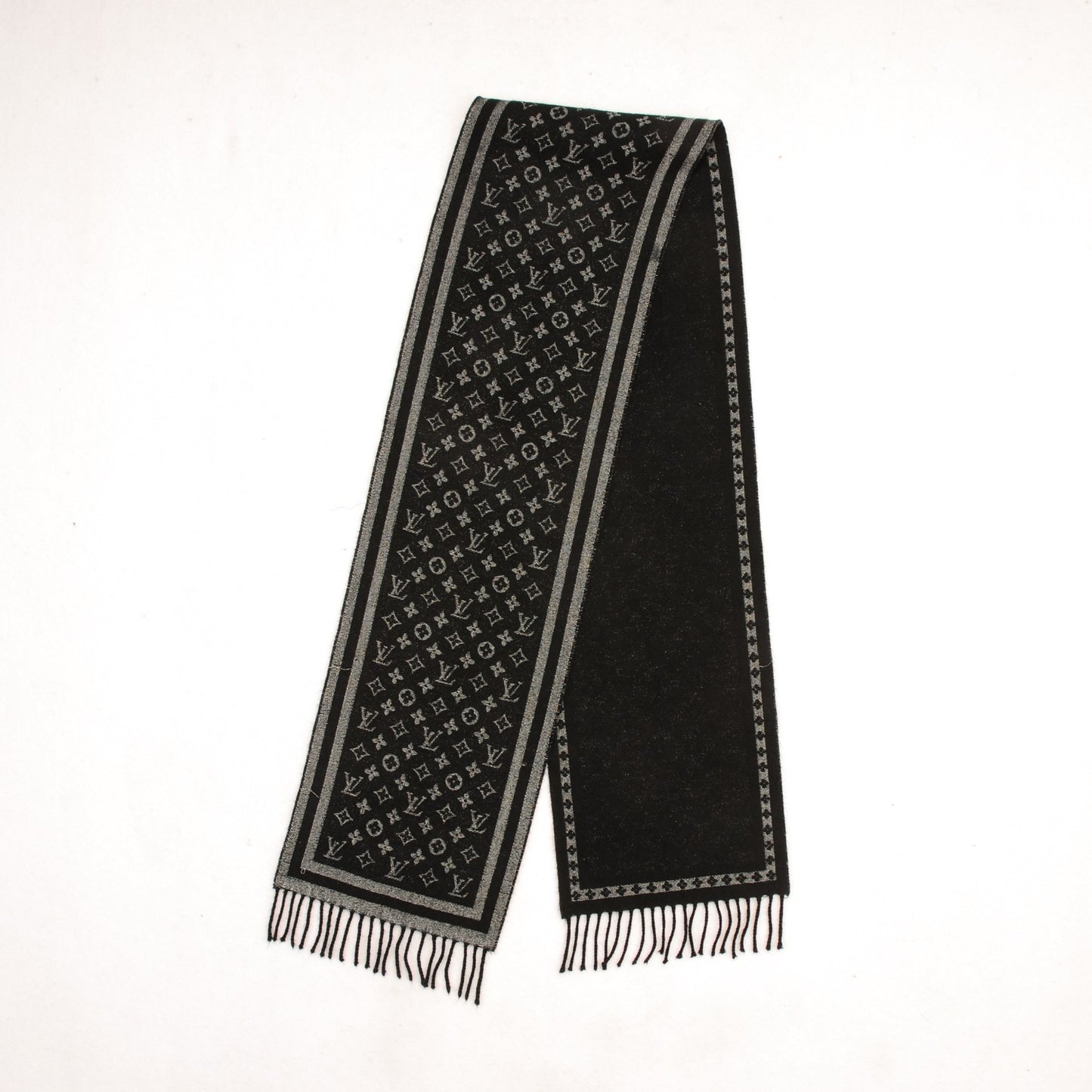 Wool Cashmere Lurex Monogram Scarf Black Silver