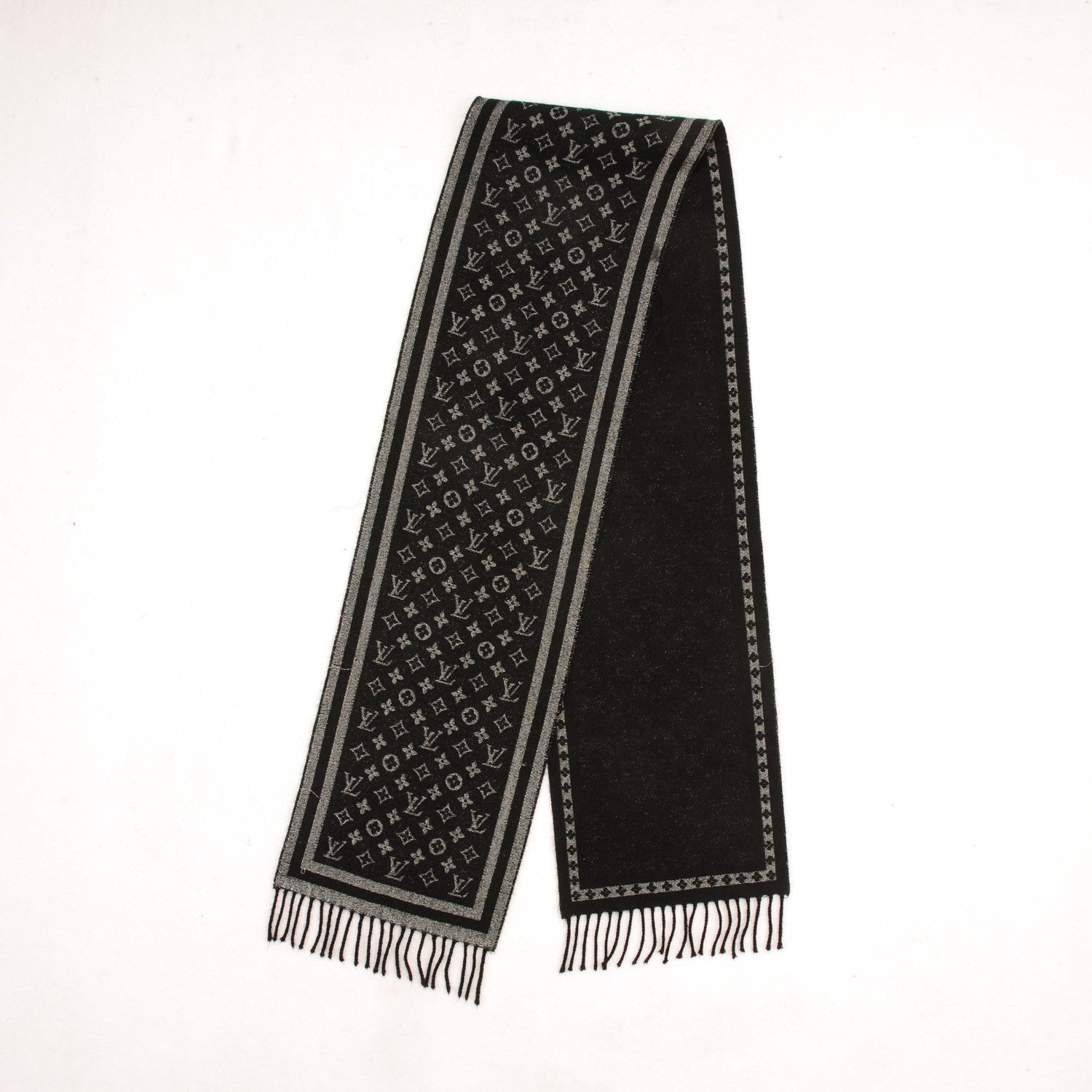 Louis Vuitton Wool Cashmere Lurex Monogram Scarf Black Silver 3 of 6