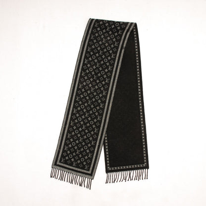 Louis Vuitton Wool Cashmere Lurex Monogram Scarf Black Silver 3 of 6