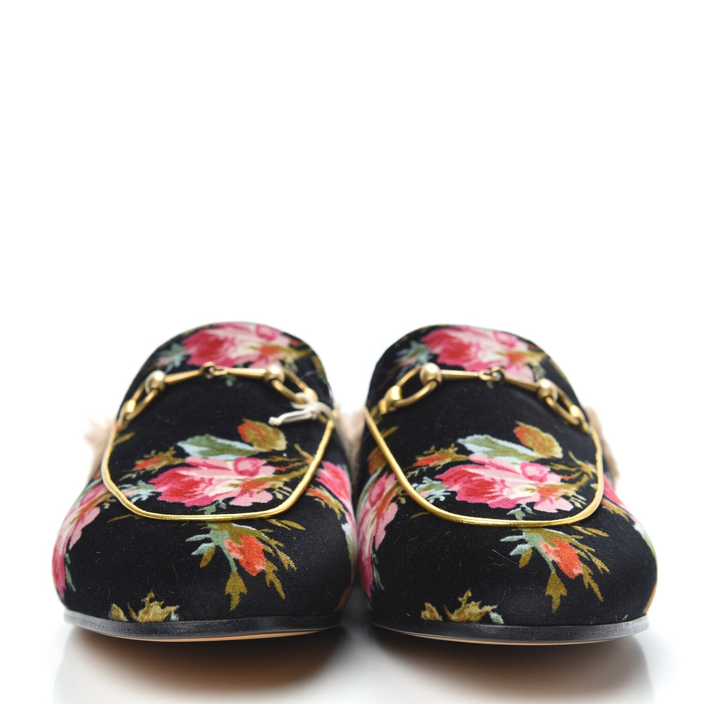 Velvet Fur Floral Womens Princetown Slippers 39.5 Black