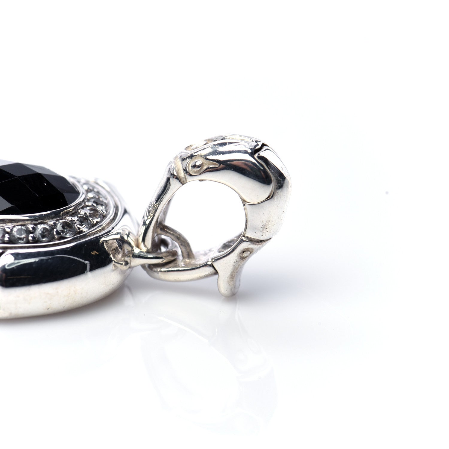 John Hardy Sterling Silver Black Onyx White Sapphire Bamboo Oval Pendant 5 of 5