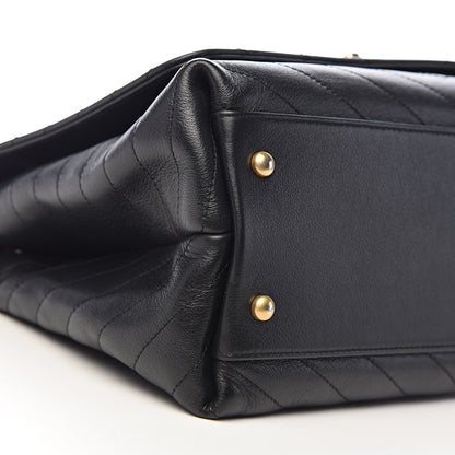 Chanel Grained Calfskin Elaphe Stitched Medium Chevron Chic Top Handle Flap Black 10 of 12