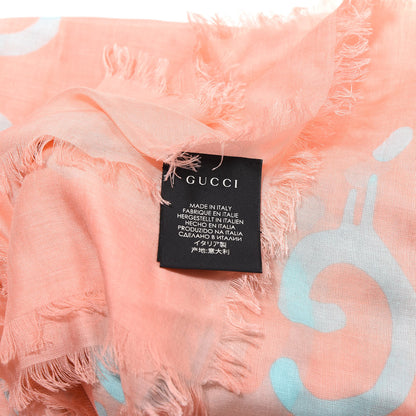 Gucci Modal Silk GG Writers Fringe Shawl Old Rose Sky Blue 3 of 4