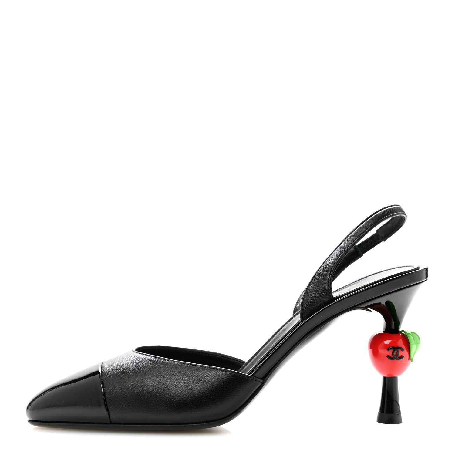 Chanel Lambskin Patent Cap Toe CC Apple Slingback Pumps 37 Black 1 of 9
