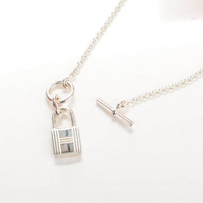 Hermes Sterling Silver Cadenas Kelly Lock Pendant Necklace 5 of 5