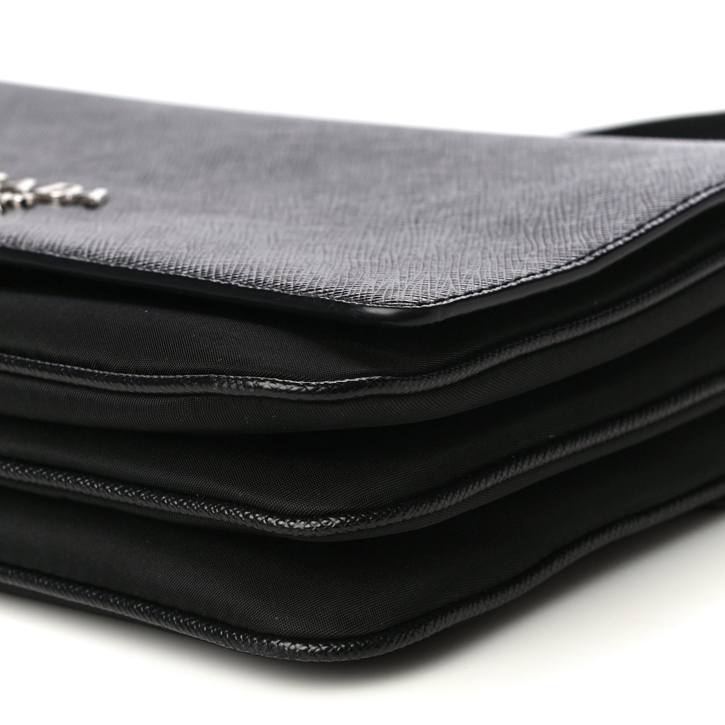 Saffiano Tessuto Nylon Chain Shoulder Bag Black