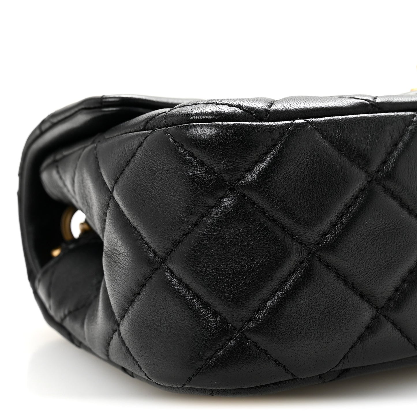 Lambskin Quilted Mini Rectangular Pearl Crush Flap Black