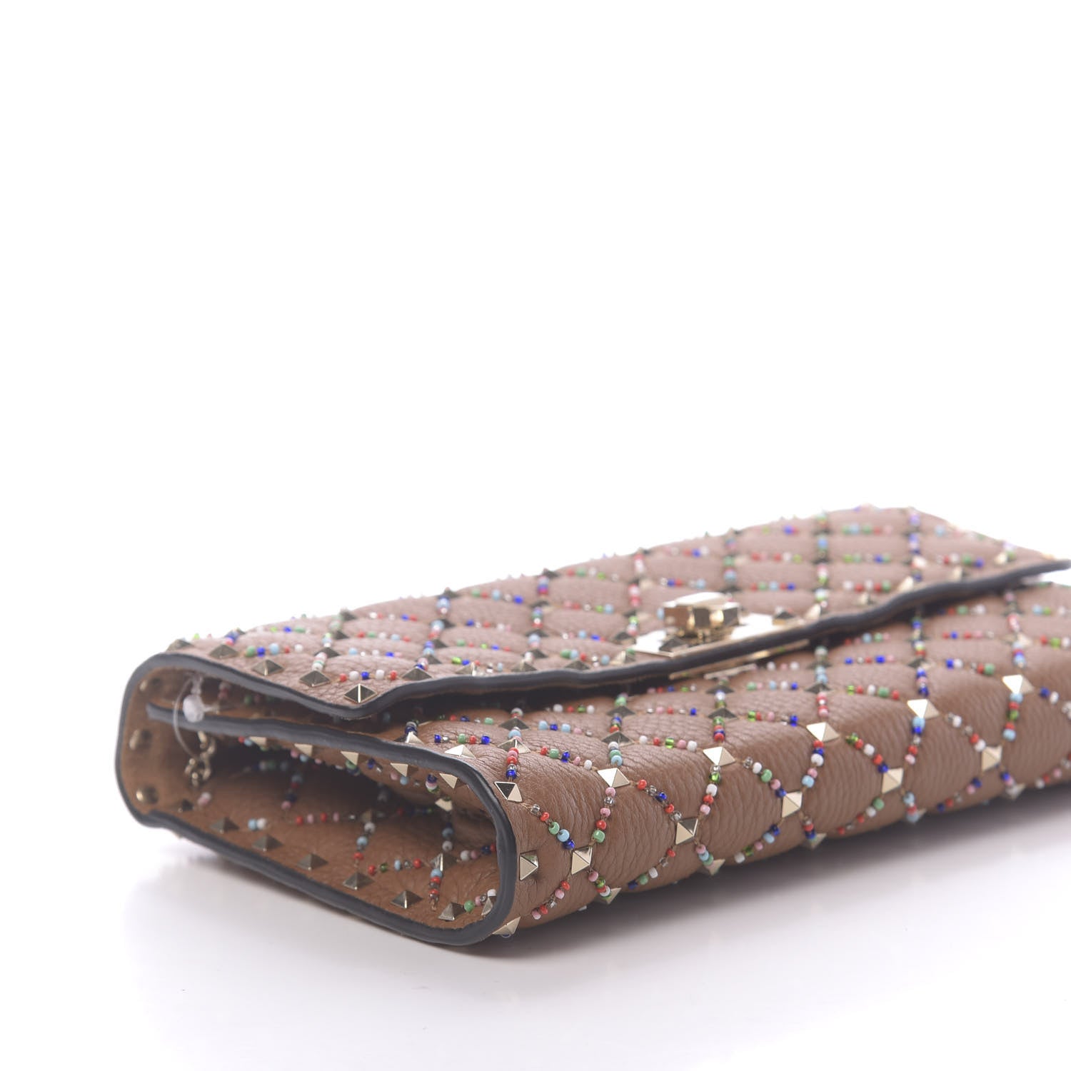 Valentino Garavani Grained Calfskin Beaded Rockstud Spike Wallet on Chain Light Cuir 7 of 11
