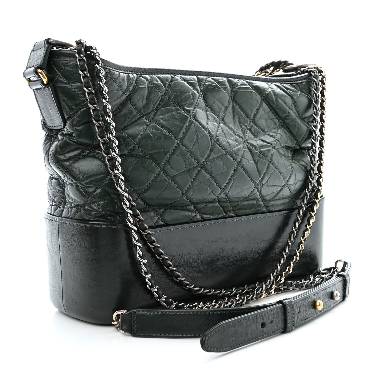 Aged Calfskin Quilted Medium Gabrielle Hobo Dark Green