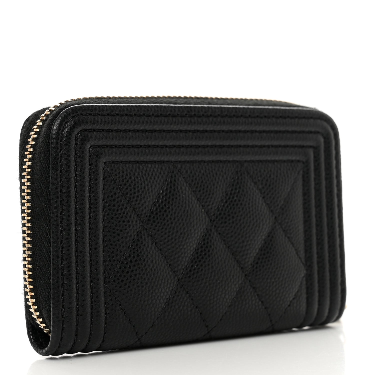 Chanel Caviar Quilted Boy Zip Around Coin Purse Wallet Black 3 of 8