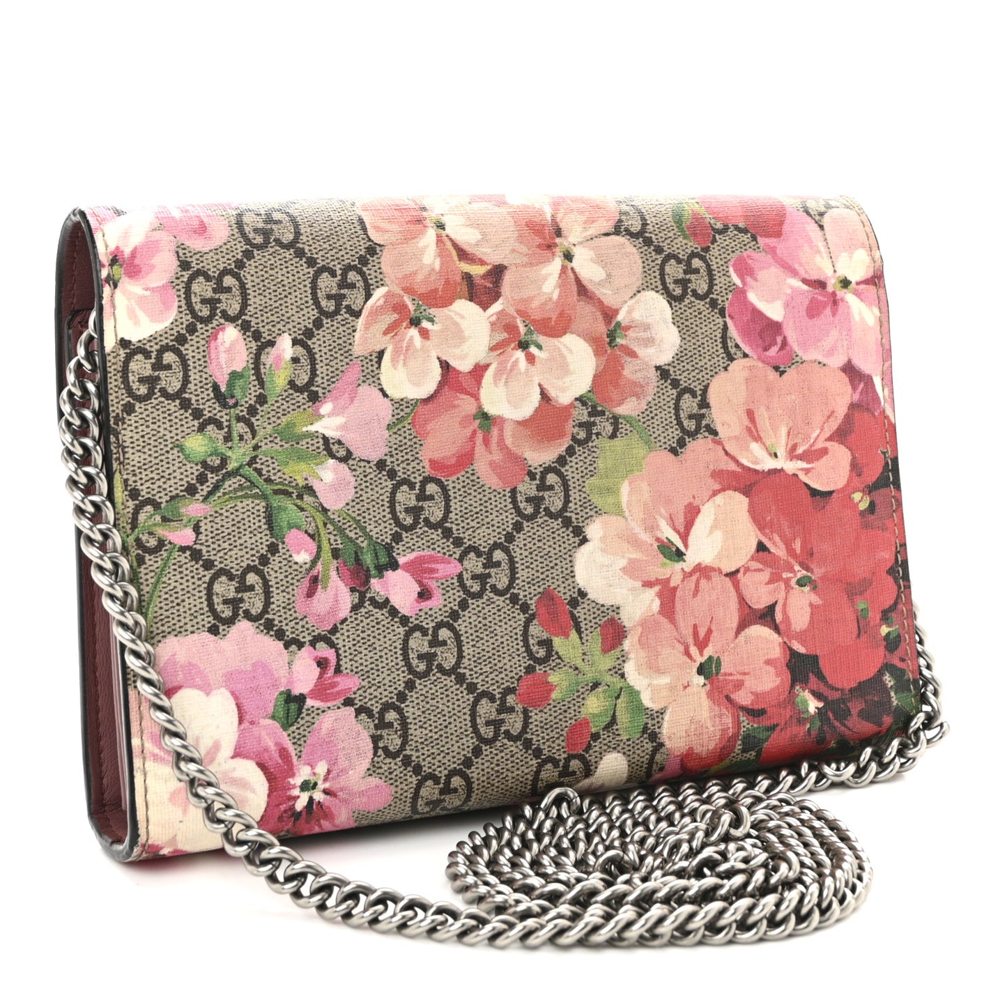 GG Supreme Monogram Blooms Mini Dionysus Chain Wallet Beige Multicolor Dry Rose