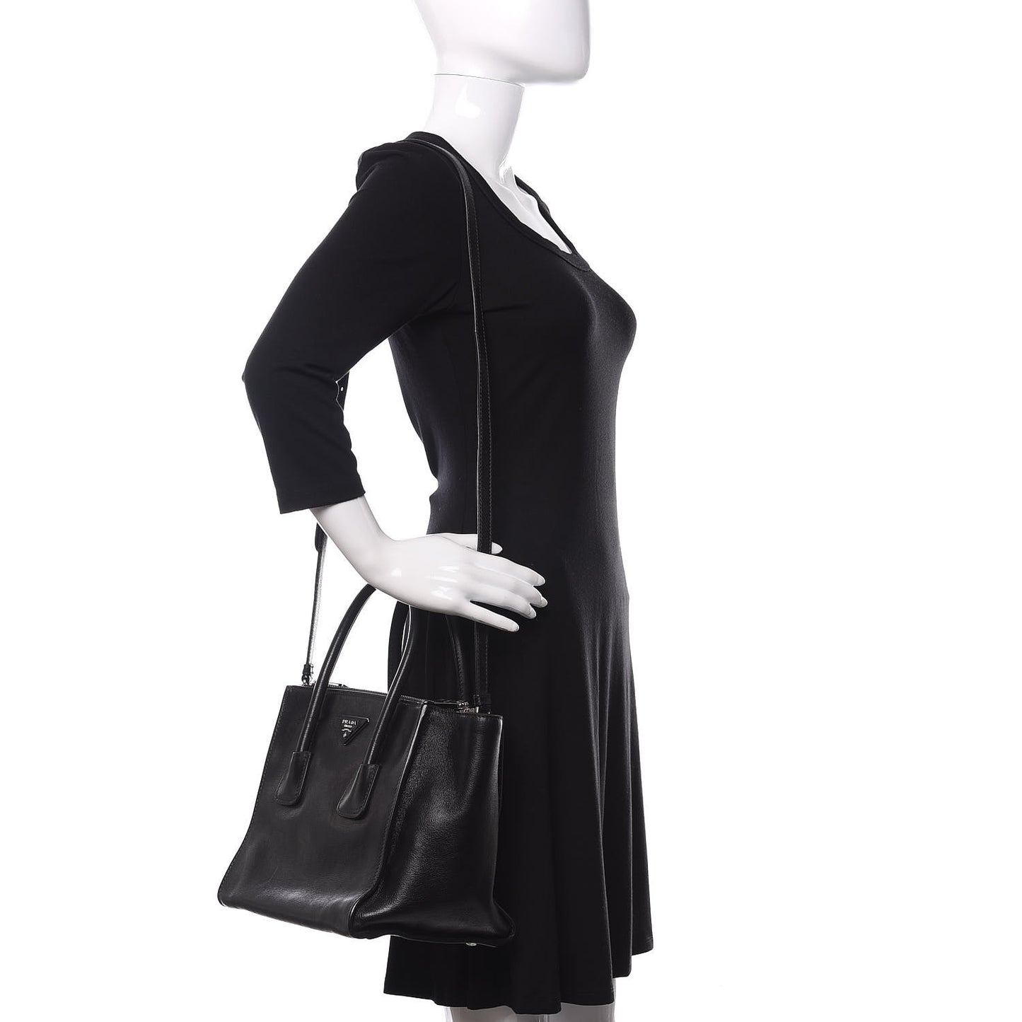 Glace Calf Small Twin Pocket Tote Black