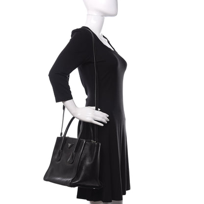 Prada Glace Calf Small Twin Pocket Tote Black 2 of 10