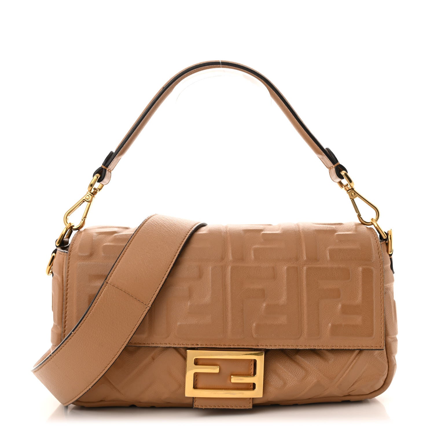 Fendi Nappa FF 1974 Embossed Baguette Miele Scuro 1 of 15