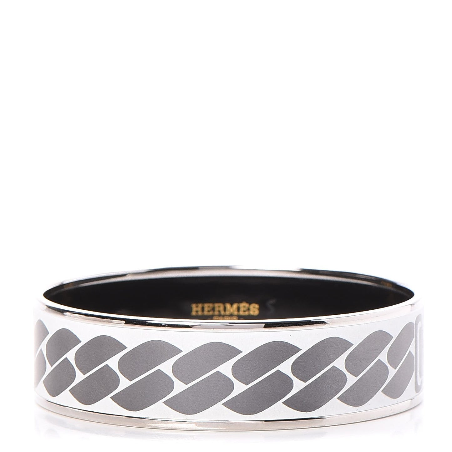 Enamel Printed Wide Clic C'est Noue Bracelet 70 Blanc Platine