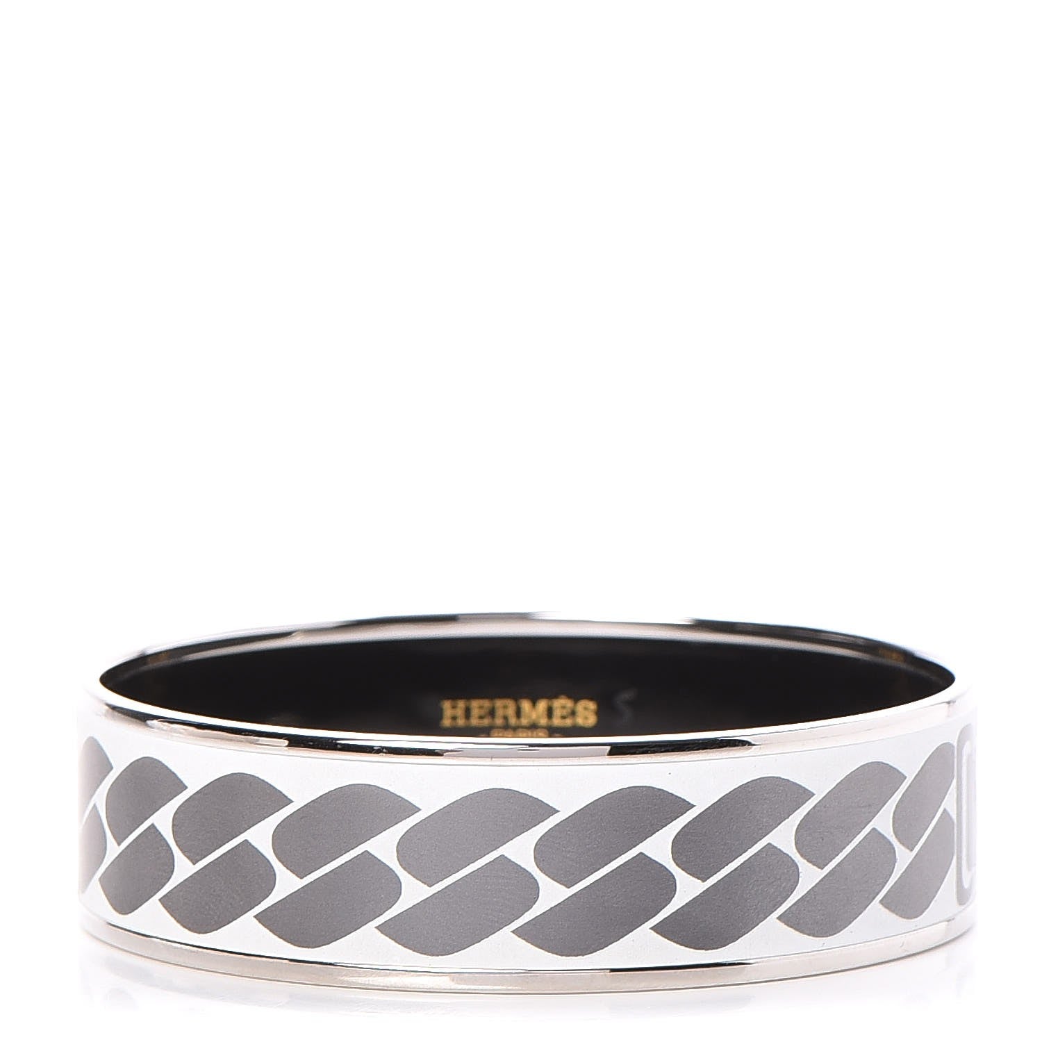 Hermes Enamel Printed Wide Clic C'est Noue Bracelet 70 Blanc Platine 1 of 5